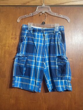 Boy's Blue Plaid Cargo Shorts - Casual Summer Style